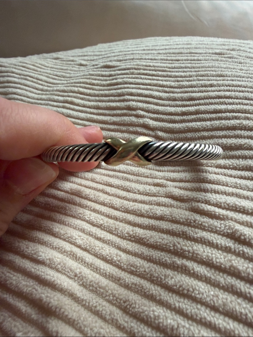 David Yurman Cable Bracelet with Gold X Accent - Silver and Gold
